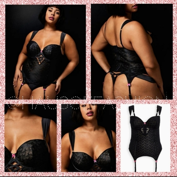 BETSEY JOHNSON Limited Edition TORRID Black Pink Bow Lace Bustier! 🎀 - Picture 2 of 11